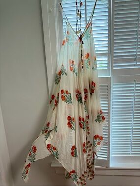 Floral Ivory & Red Maxi Sundress - Lightweight V-Neck Slip Dress
